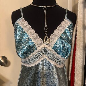 Victoria's Secret y2k Blue and White Lace Lingerie dress L 12